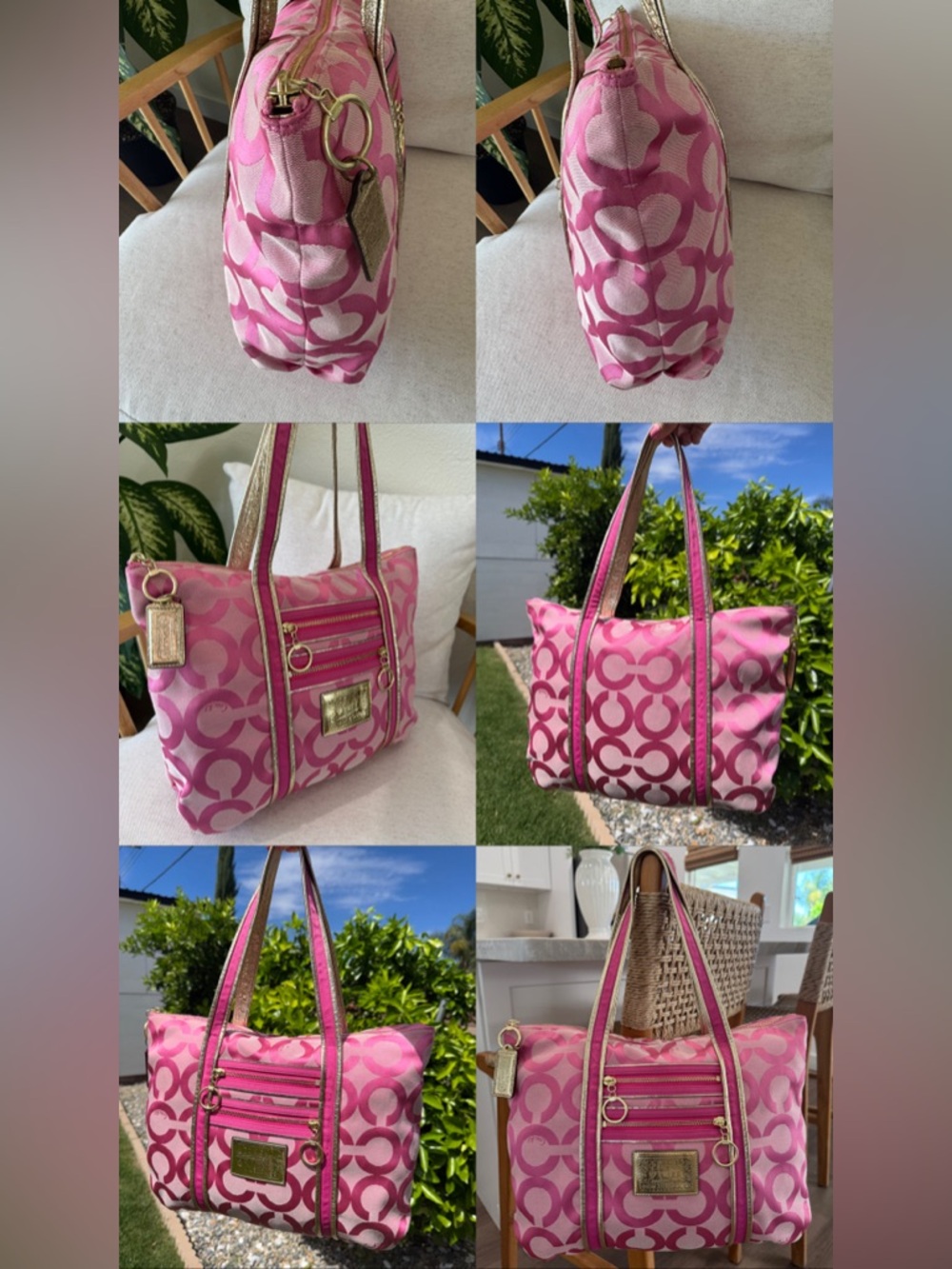Y2K Coach Poppy Op Art Pink Signature Jacquard Tote Shoulder Bag Purse #13826 - Picture 14 of 17